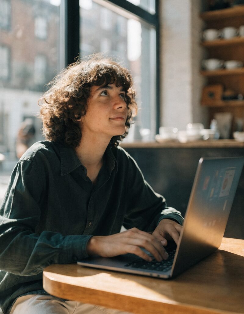 A young Columbus job seeker searching for local jobs on a laptop